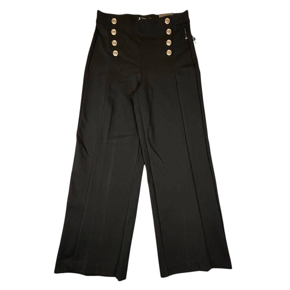 Jules & Leopold Pull On Wide Leg Pants Womens S Black Dress Sailor Buttons NWT